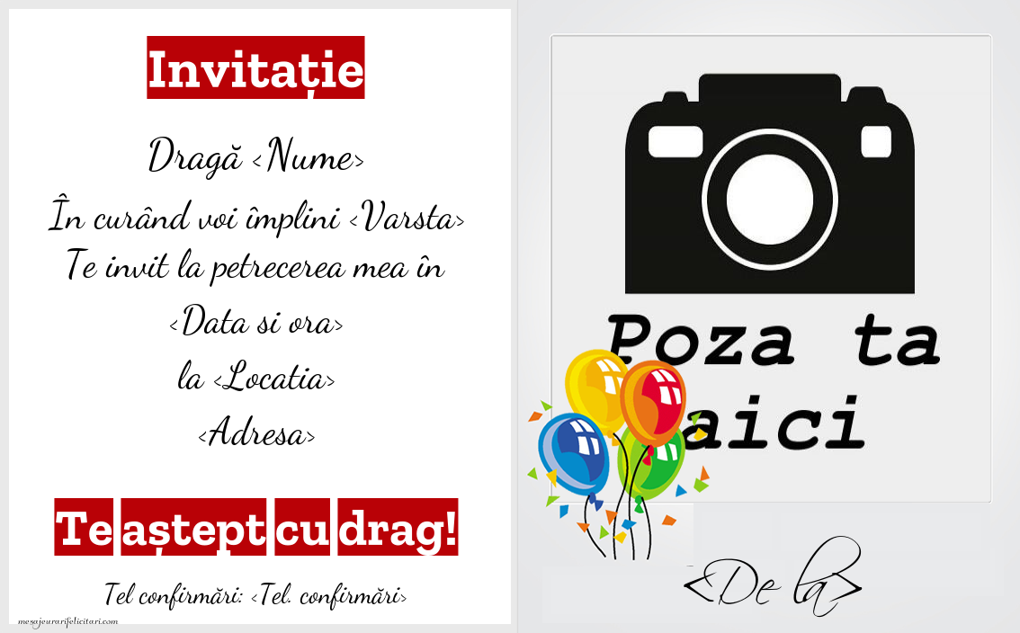 Invitație la ziua mea cu poză | Personalizare invitatii la zi de nastere
