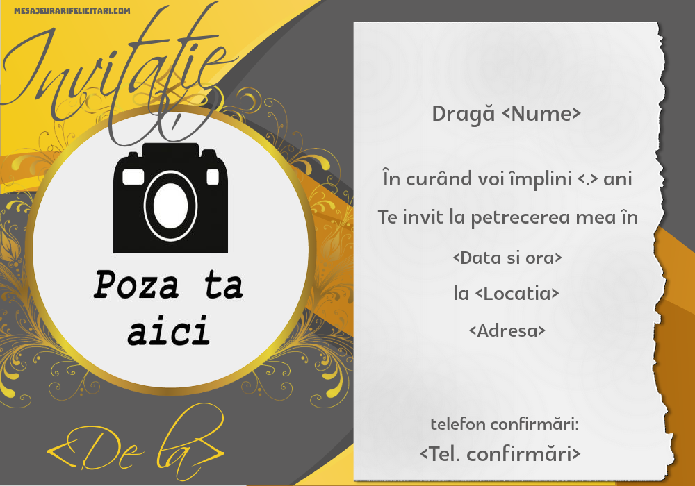 Invitație personalizată cu imaginea ta in ramă clasică | Personalizare invitatii la zi de nastere