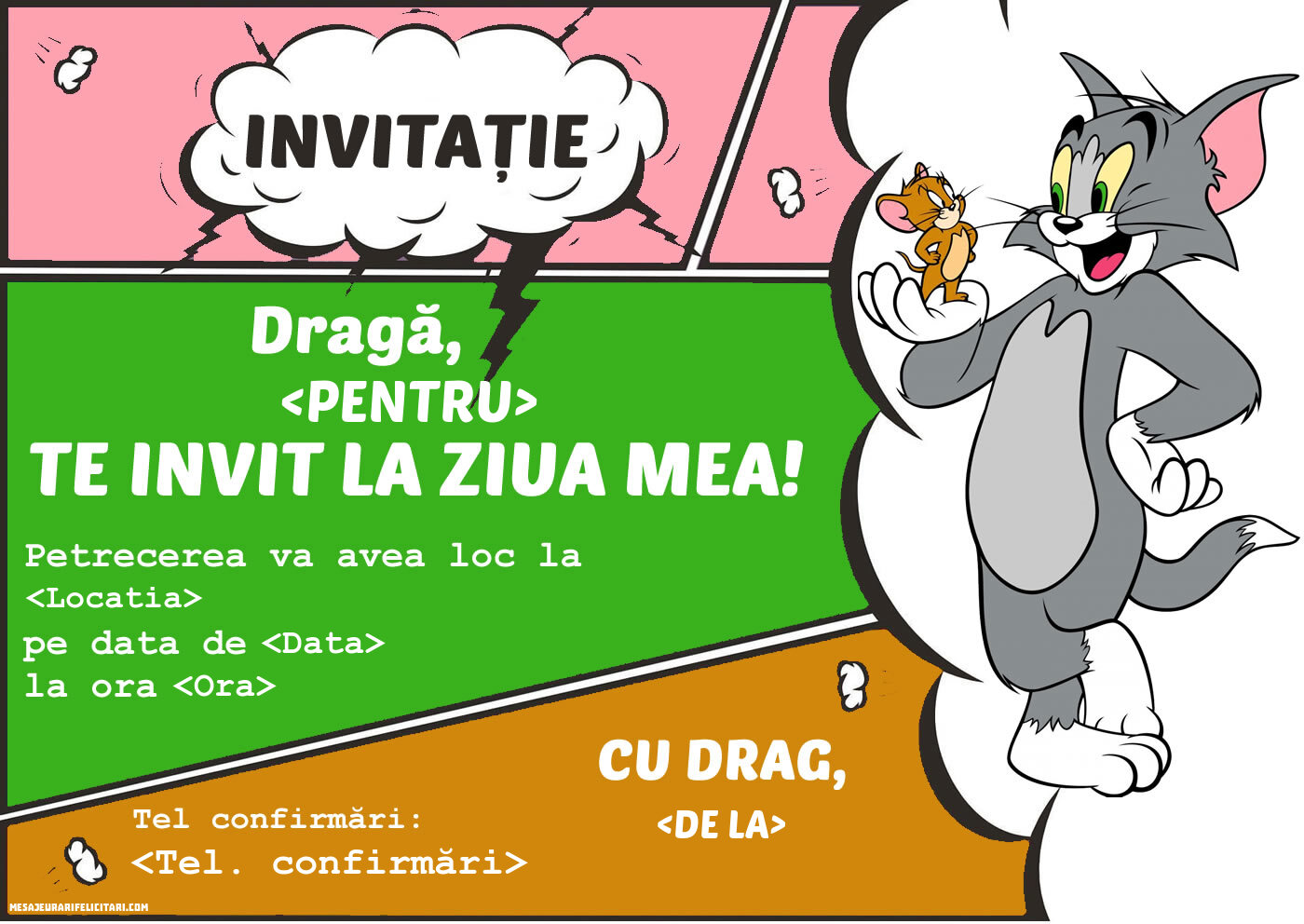 Invitație cu Tom și Jerry | Personalizare invitatii la zi de naștere copii