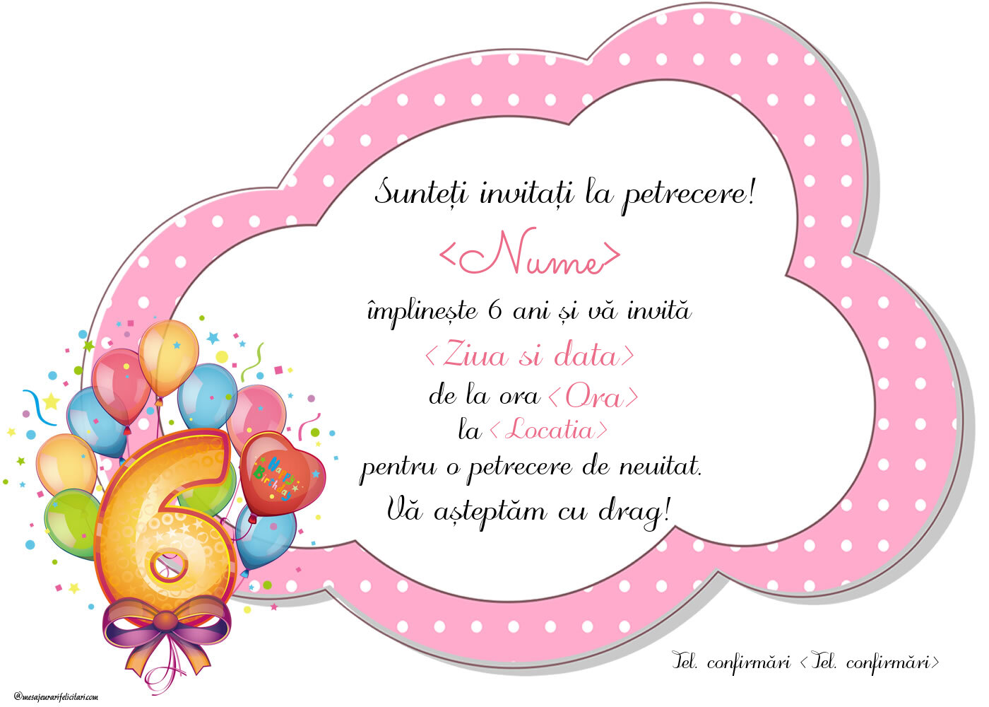 Invitație aniversare 6 ani pentru fete | Personalizare invitatii la zi