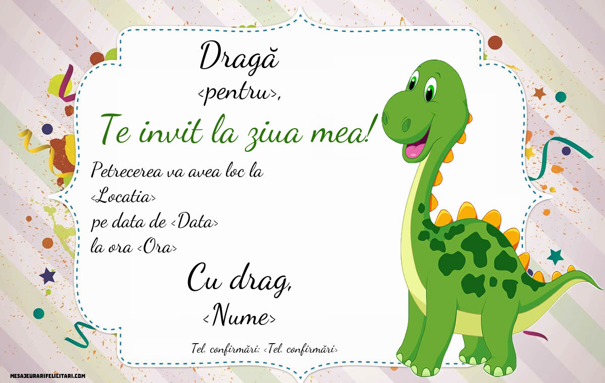 Invitație cu Dinozaur verde | Personalizare invitatii la zi de naștere