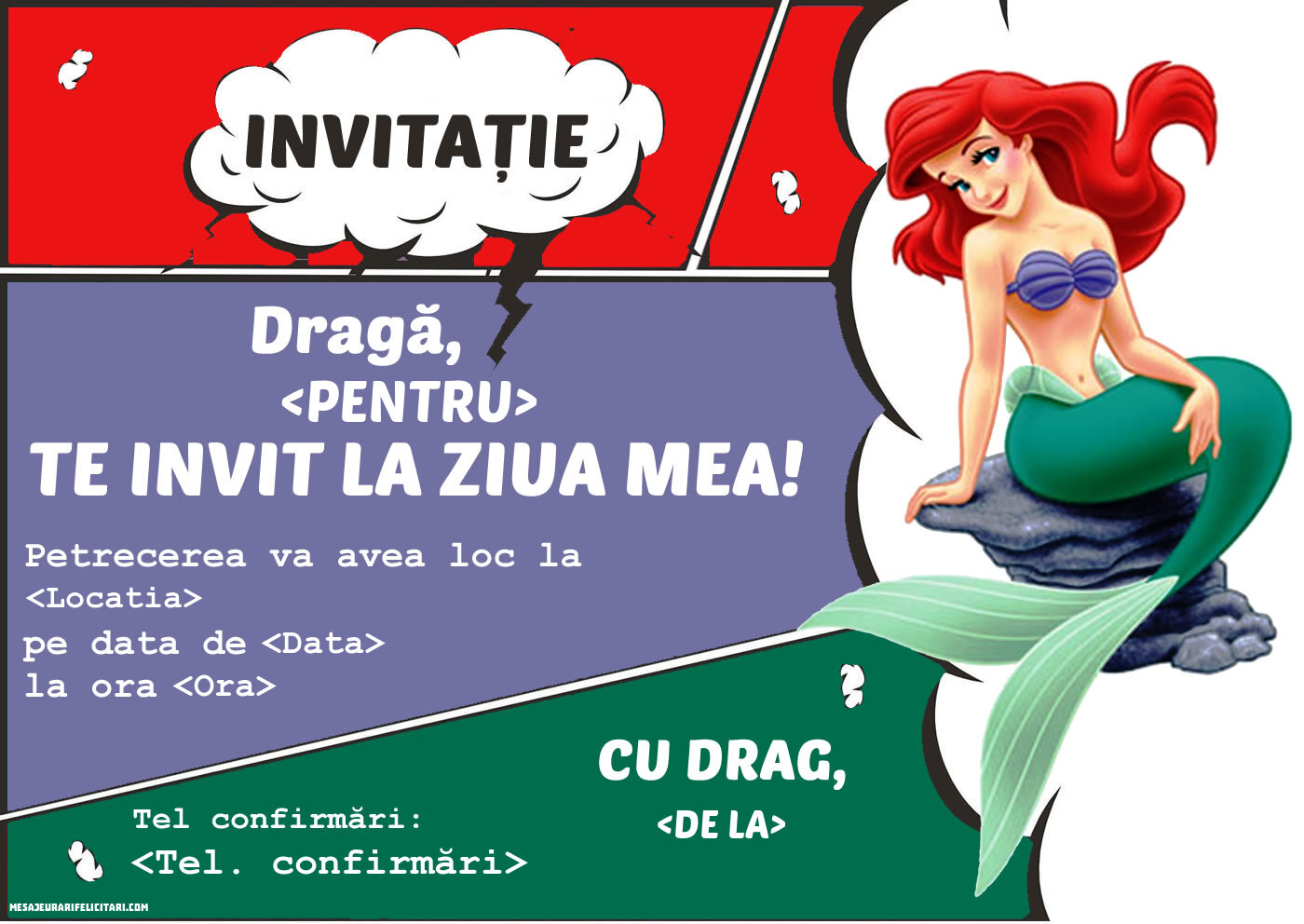 Invitație cu Ariel | Personalizare invitatii la zi de naștere copii