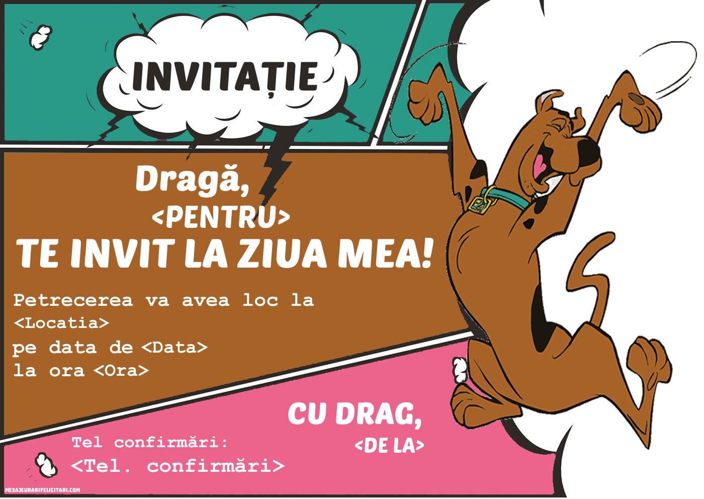 Invitație cu Scooby Doo | Personalizare invitatii la zi de naștere copii