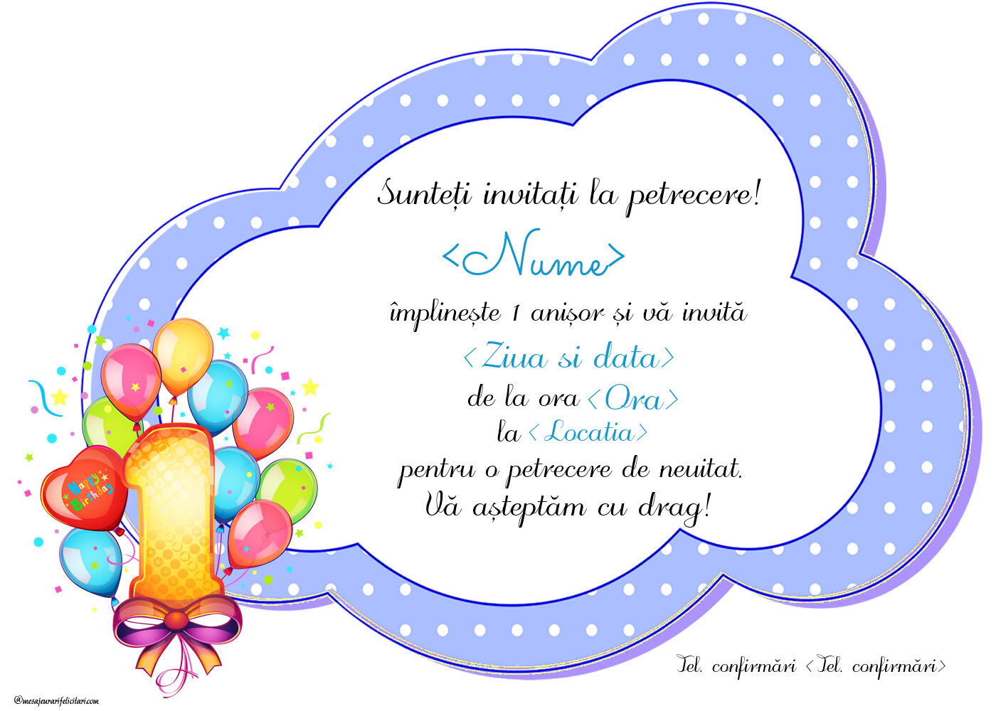 Invitație aniversare 1 anișor pentru băieței | Personalizare invitatii
