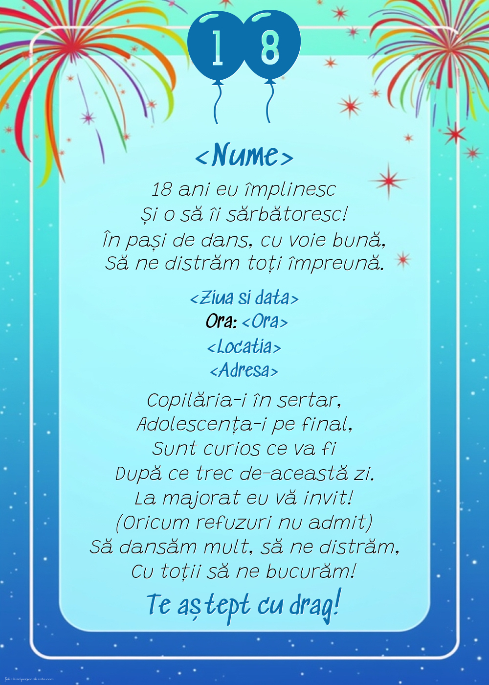 Invitație cu text poezie pentru 18 ani băieți: La majorat eu vă invit! | Personalizare invitatii la Majorat - 18 ani