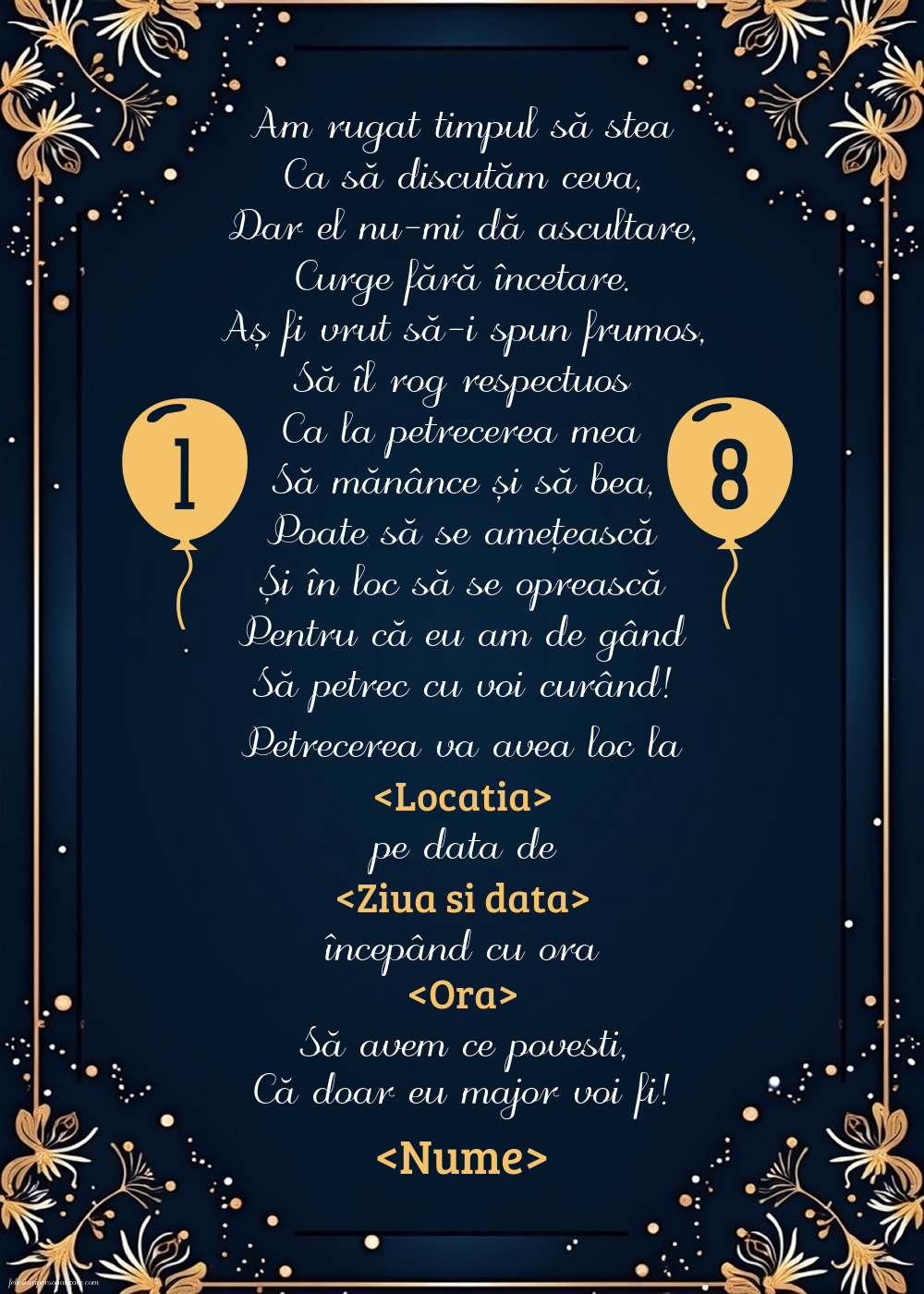 Invitație cu o poezie pentru băieți... Să avem ce povesti, că doar eu major voi fi! | Personalizare invitatii la Majorat - 18 ani