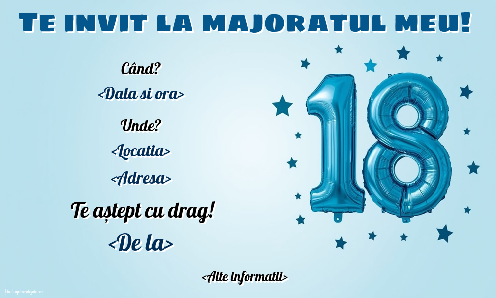 Invitație la majorat simplă și gratuită pentru băieți | Personalizare invitatii la Majorat - 18 ani