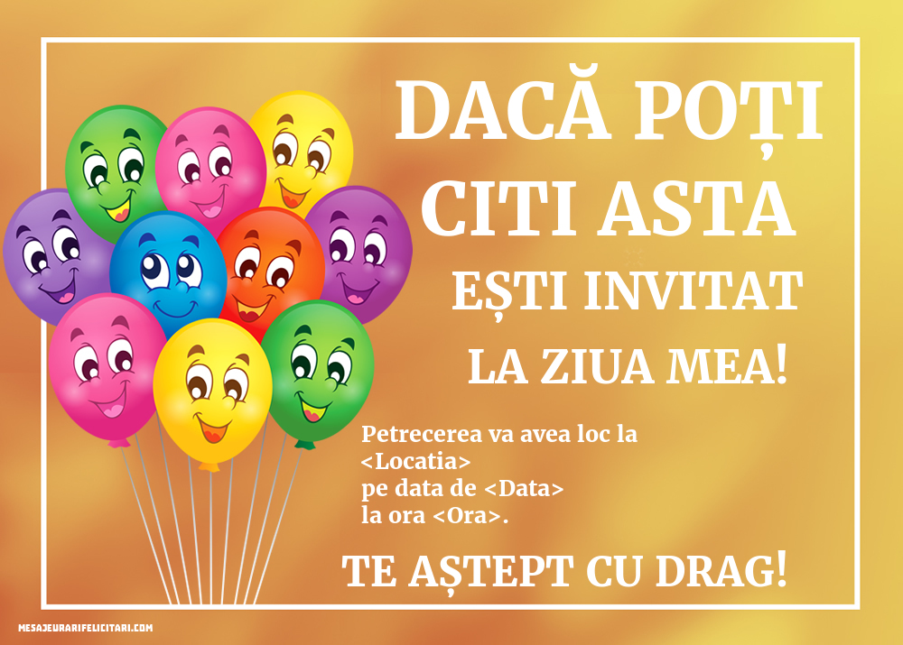 Texte Invitatii Zi De Nastere Copii Haioase Invitatie haioasa cu baloane | Personalizare invitatii la zi de nastere