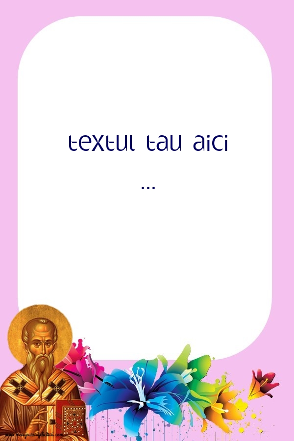 Personalizare felicitari cu text de Sfântul Alexandru | Imagine cu sfântul Alexandru pe fundal alb cu bordură cu flori