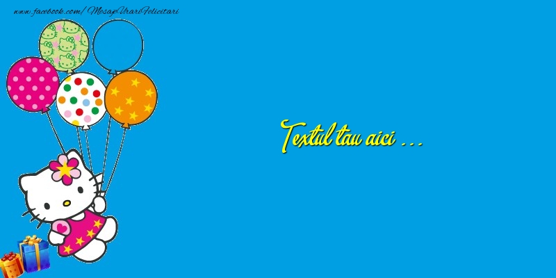 Personalizare felicitari cu text pentru copii | Felicitare pisicuță cu baloane