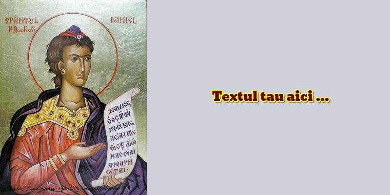 Personalizare felicitari cu text de Sfântul Daniel | Imagine cu icoana cu sfântul Daniel pe fundal albastru