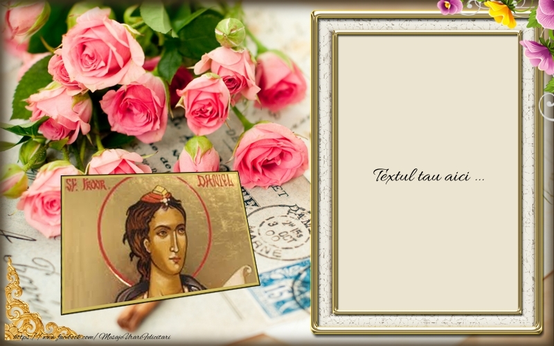 Personalizare felicitari cu text de Sfântul Ștefan | Icoană cu Sfantul Stefan pe fundal cu trandafiri