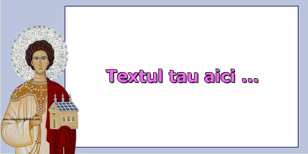 Personalizare felicitari cu text de Sfântul Ștefan | Imagine cu sfântul Ștefan, bordură albastră și fundal alb