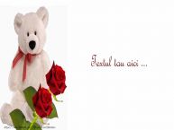 Personalizare felicitari cu text de zi de nastere Ursulet si trandafiri