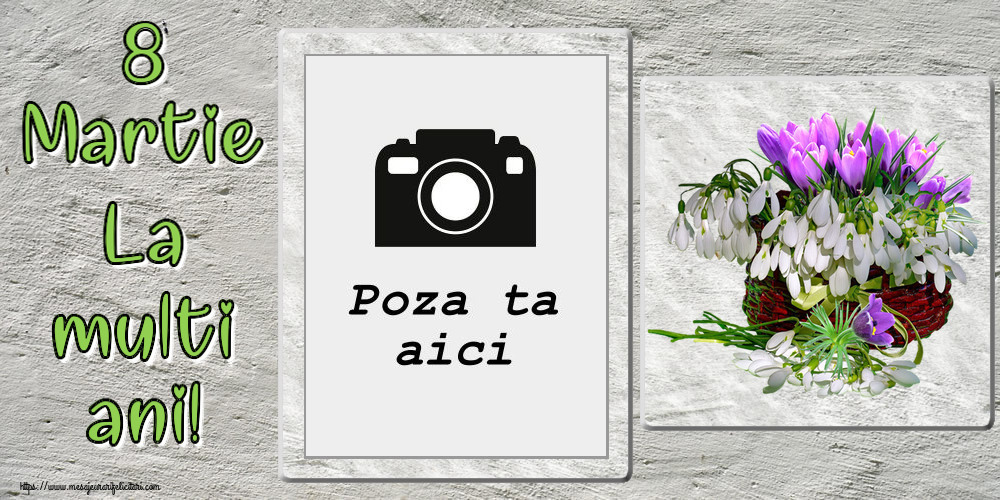 Personalizare felicitari de Ziua femeii 8 martie | 8 Martie La multi ani! - Rama foto ~ ghiocei și brândușe în coș