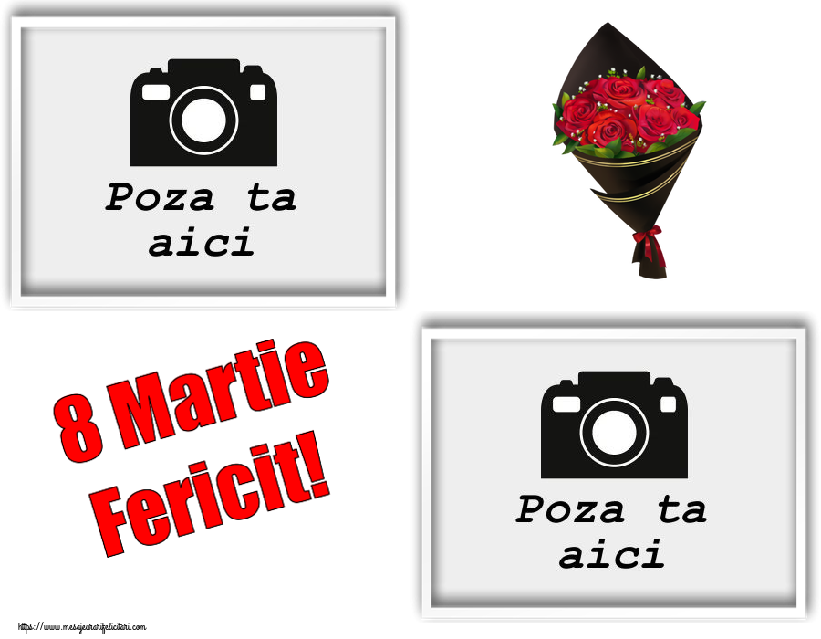 Personalizare felicitari de Ziua femeii 8 martie | 8 Martie Fericit! - Rama foto ~ un buchet de trandafiri - Desen