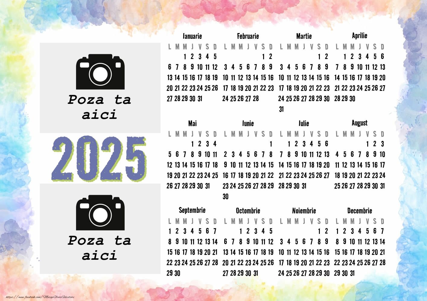 Calendar 2025 Colaj cu 2 poze Model 00130 Personalizare calendare
