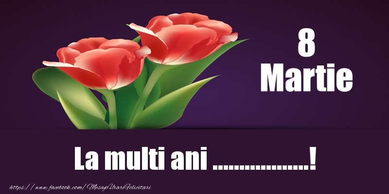 Personalizare felicitari de Ziua femeii 8 martie | Pictură cu flori roșii: La multi ani ...!