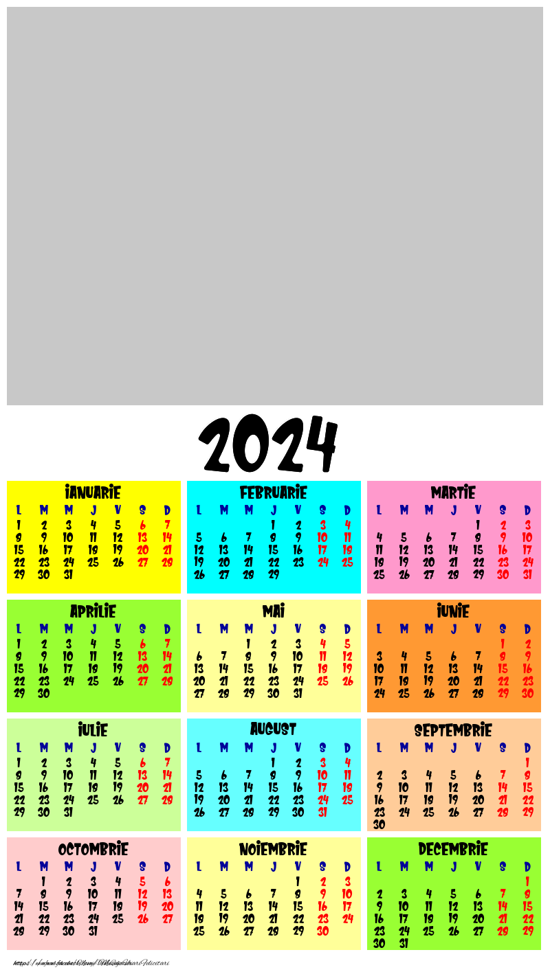 Personalizare felicitari Calendare | Calendar 2024 cu poza ta - Culori - Model 0020