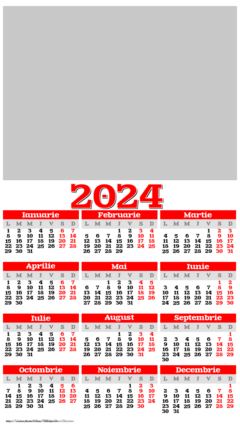 Personalizare felicitari Calendare | Calendar 2024 cu poza ta - Clasic rosu - Model 0019