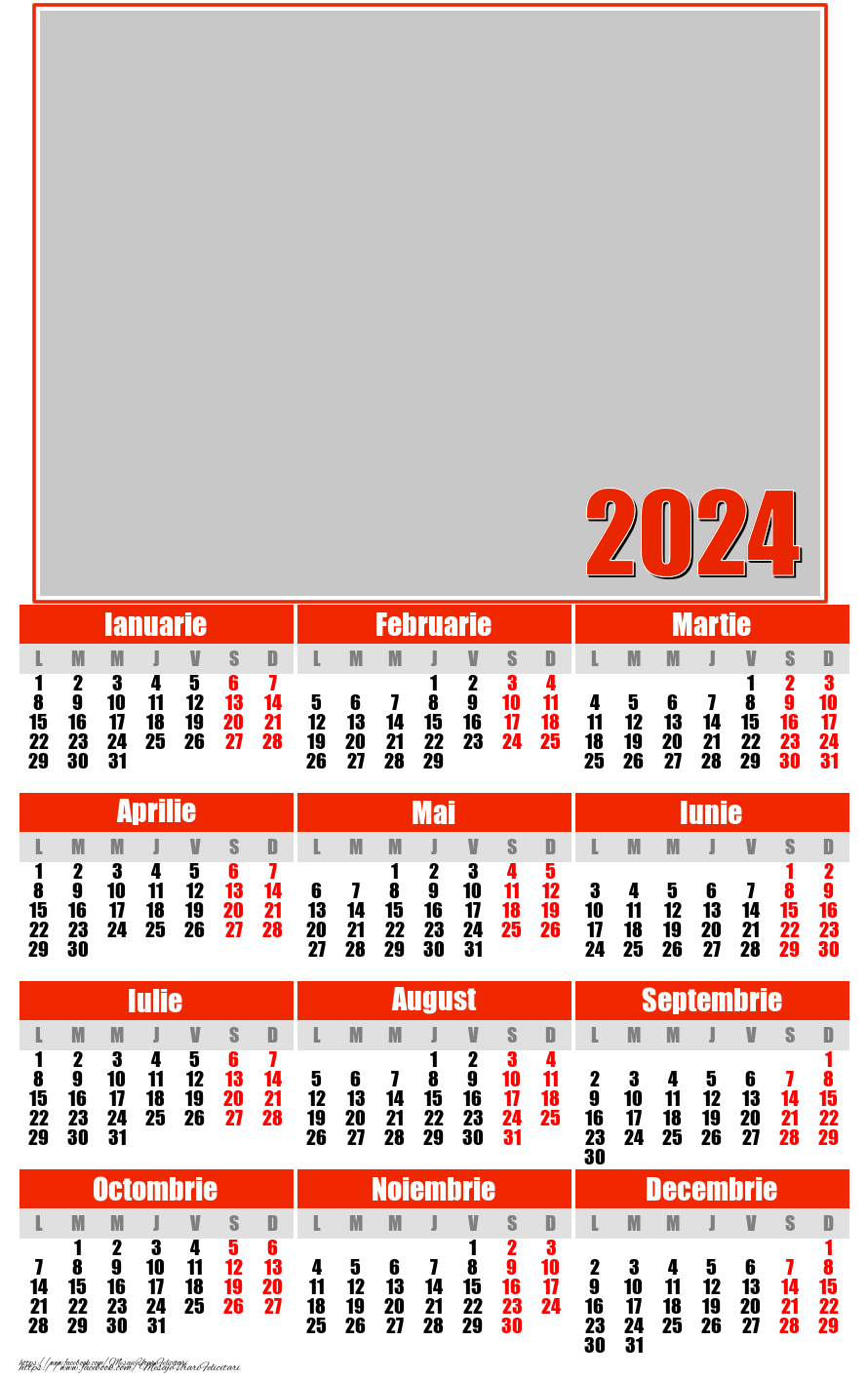 Personalizare felicitari Calendare | Calendar 2024 cu poza ta - clasic rosu - Model 0033