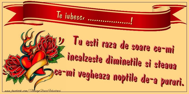 Personalizare felicitari de dragoste | Te iubesc, .... Tu esti raza de soare ce-mi incalzeste diminetile si steaua ce-mi vegheaza noptile de-a pururi.
