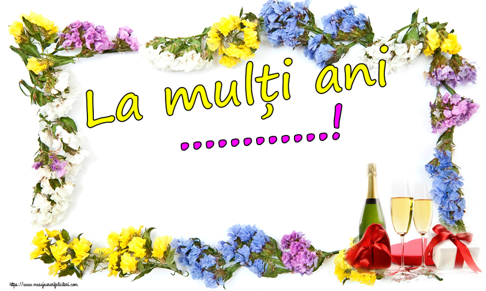 Personalizare felicitari de la multi ani | Coronița cu flori șampanie și cadouri