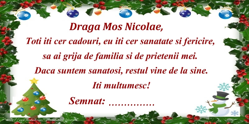 Personalizare felicitari de Mos Nicolae | Scrisoare catre Mos Nicolae ... semnat: ...!
