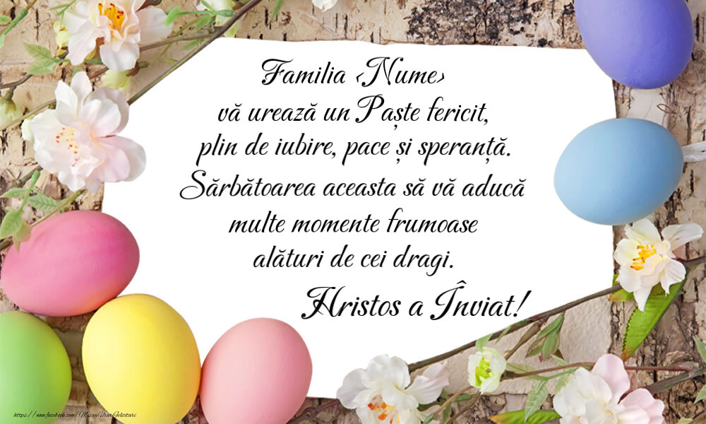 Personalizare felicitari de Pasti | Familia ... vă urează un Paște fericit! - imagine cu ouă și flori