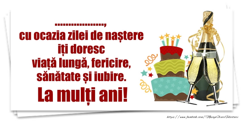 Personalizare felicitari de zi de nastere | Mesaj de zi de naștere personalizat cu un desen cu tort și șampanie