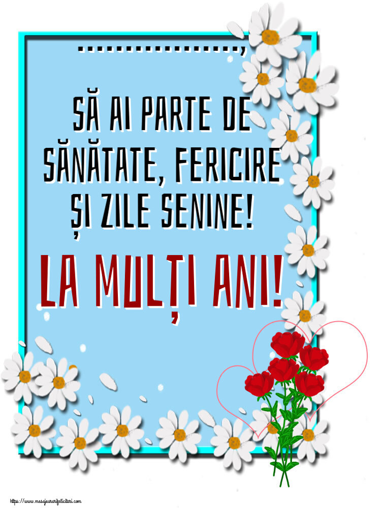 Personalizare felicitari de zi de nastere | La mulți ani! - desen cu trandafiri și inimioare