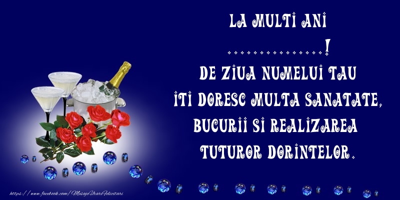 Personalizare felicitari de Ziua Numelui | Un mesaj frumos de ziua numelui pentru ... pe imagine cu flori și șampanie