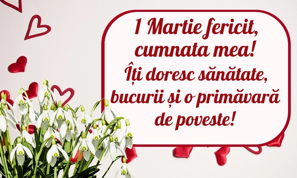 Imagini cu felicitări de 1 Martie pentru Cumnată: Ghiocei