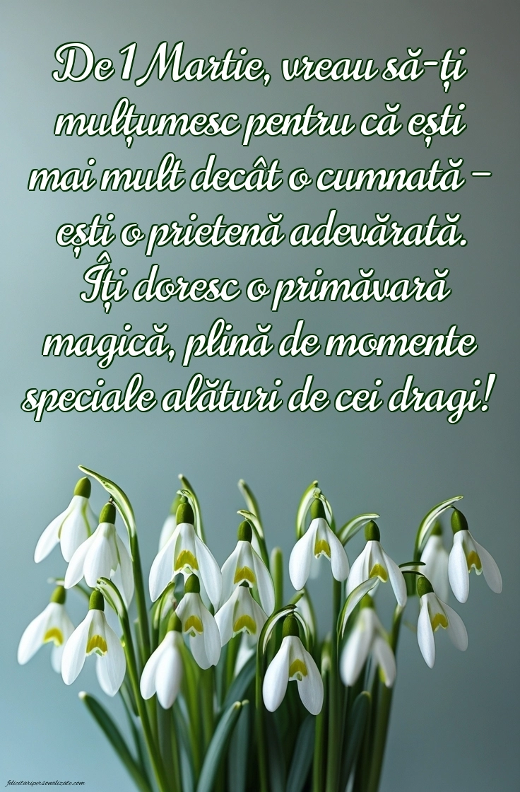 Imagini cu felicitări de 1 Martie pentru Cumnată: Ghiocei