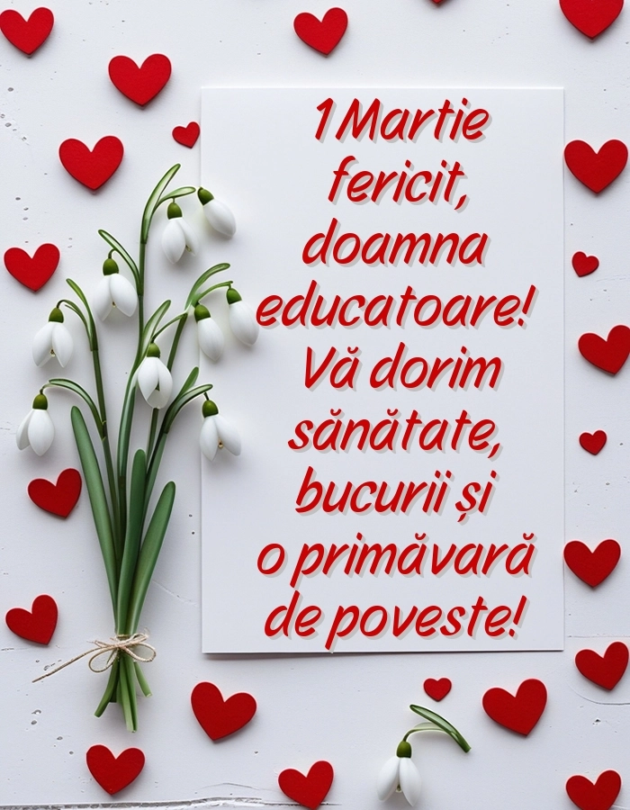 Imagini cu felicitări de 1 Martie pentru Educatoare: Ghiocei