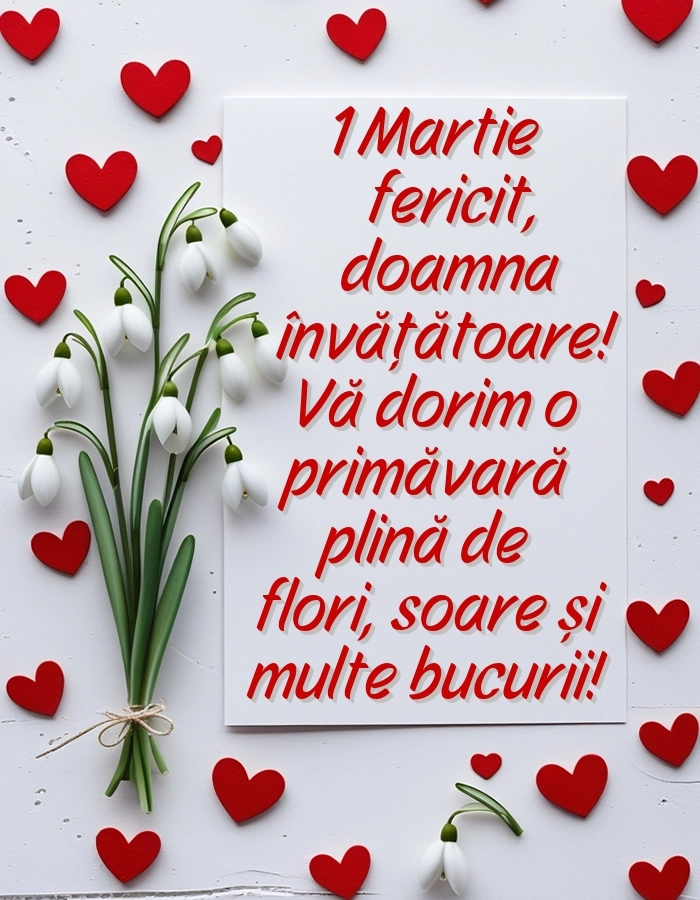 Imagini cu felicitări de 1 Martie pentru Învățătoare: Ghiocei