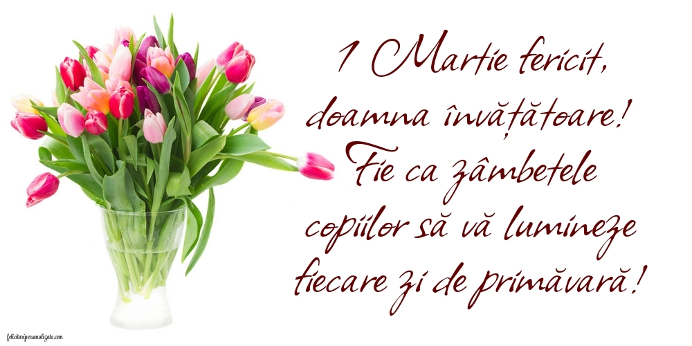 Imagini cu felicitări de 1 Martie pentru Învățătoare: Lalele