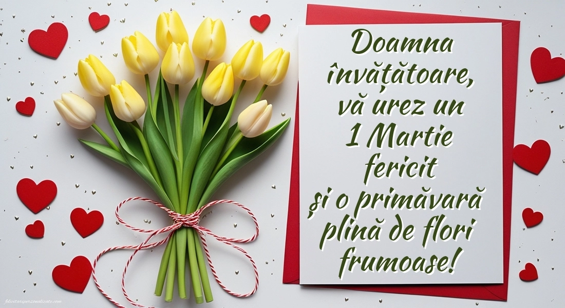 Imagini cu felicitări de 1 Martie pentru Învățătoare: Lalele