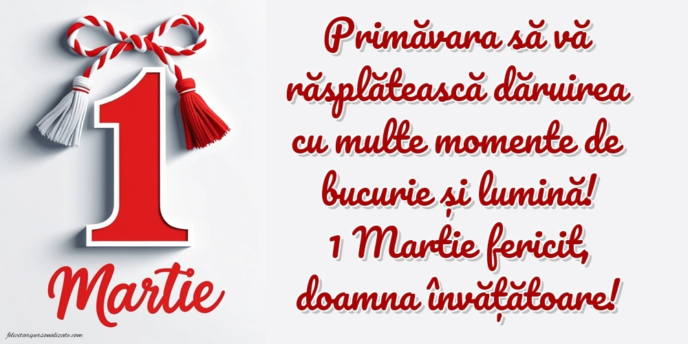 Imagini cu felicitări de 1 Martie pentru Învățătoare: Mărțișor