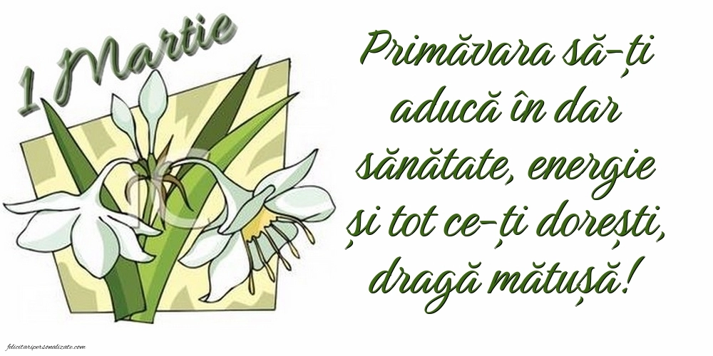 Imagini cu felicitări de 1 Martie pentru Mătușă: Ghiocei
