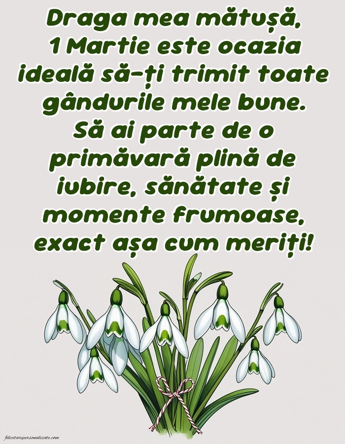 Imagini cu felicitări de 1 Martie pentru Mătușă: Ghiocei