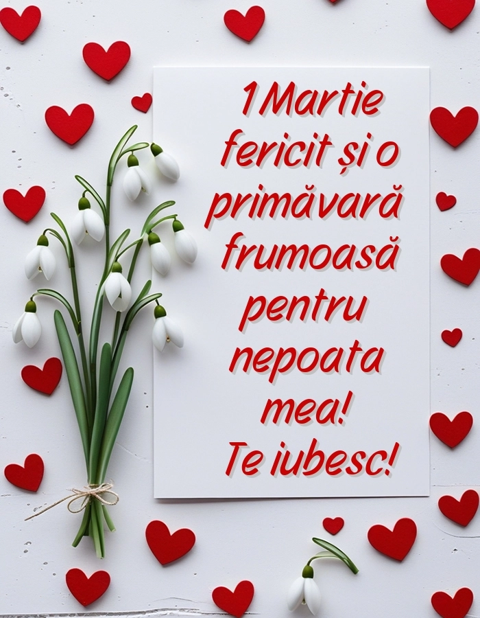 Imagini cu felicitări de 1 Martie pentru Nepoată: Ghiocei