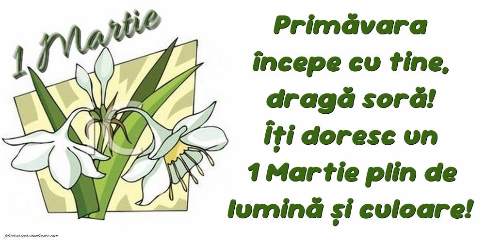 Imagini cu felicitări de 1 Martie pentru Soră: Ghiocei