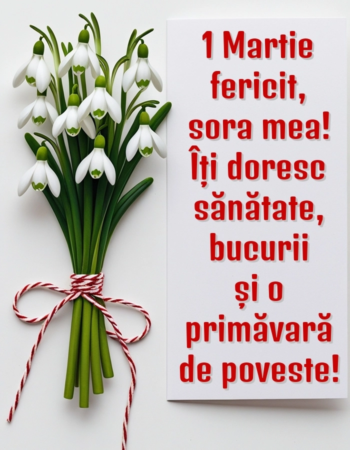 Imagini cu felicitări de 1 Martie pentru Soră: Ghiocei