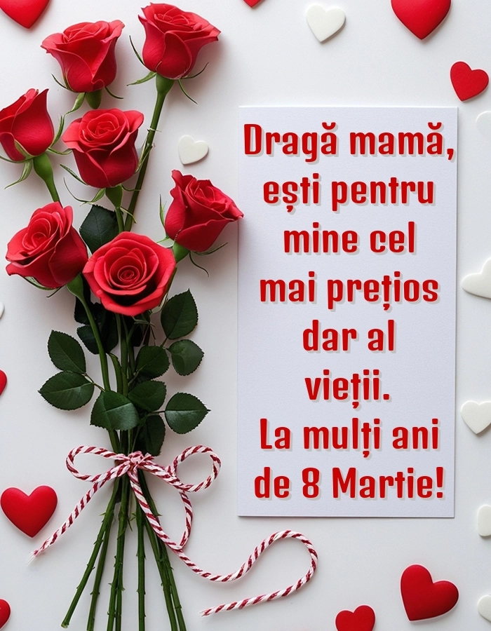 Felicitări pentru Mama de 8 Martie: Trandafiri și inimioare