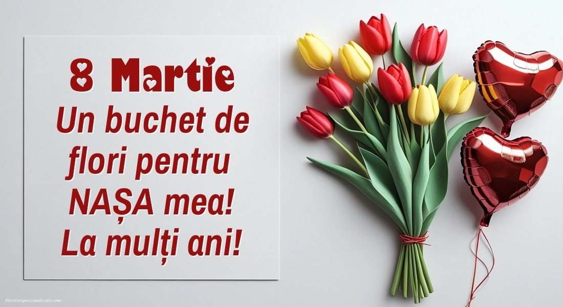 Imagini de 8 Martie pentru Nașă: Flori și Inimioare