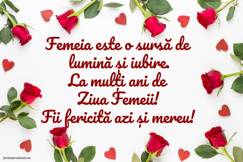 Imagini și felicitări cu mesaje de 8 Martie - Ziua Femeii: Trandafiri