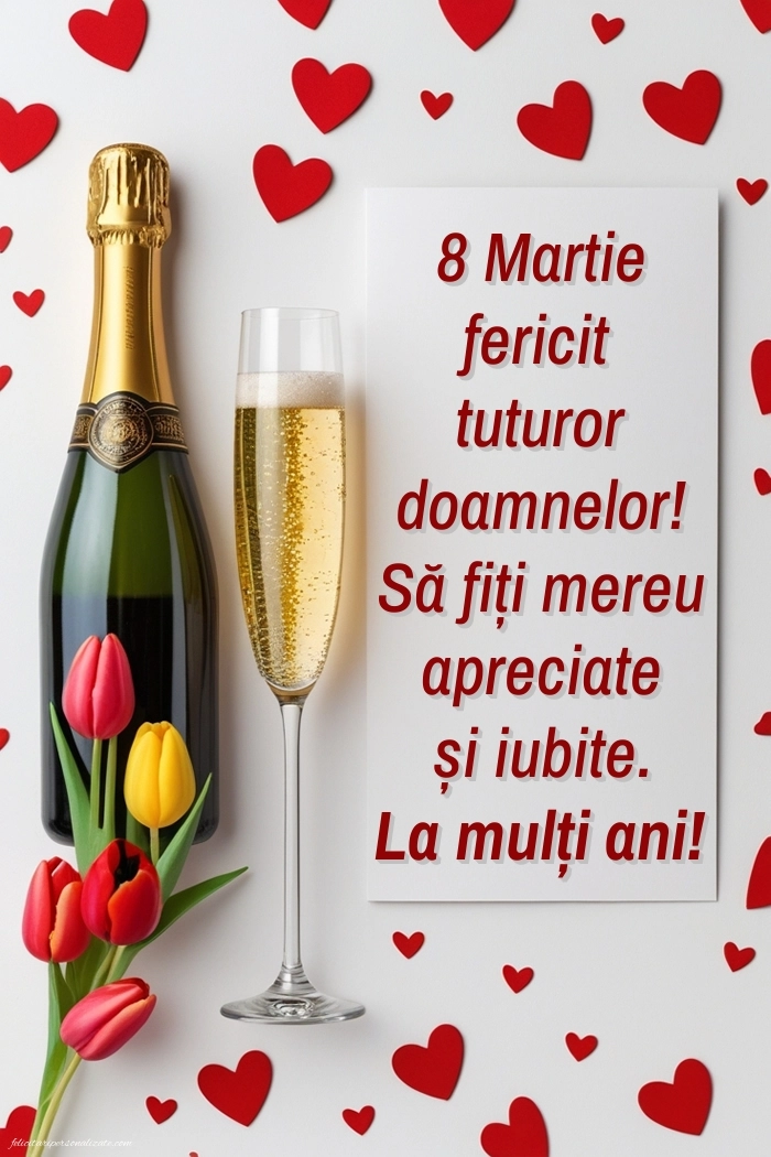 Felicitări de 8 Martie pentru facebook: Șampanie și lalele