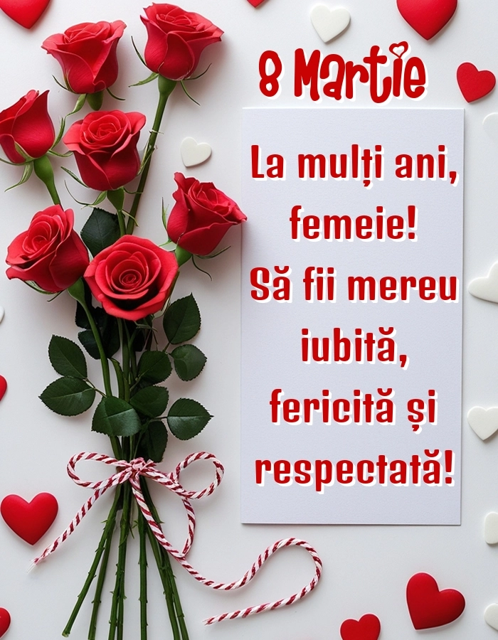 Urări de 8 Martie cu imagini: Trandafiri și inimioare