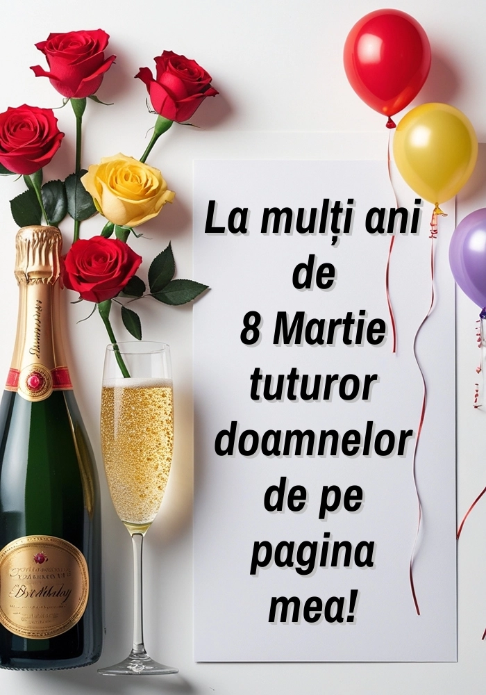 Imagini și felicitări cu mesaje de 8 Martie - Ziua Femeii: Șampanie și trandafiri